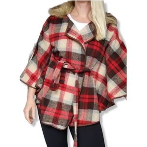 Boutique poncho w/ detachable fur collar